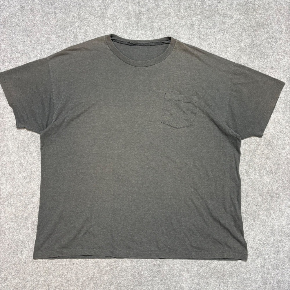 Vintage Blank Pocket T-Shirt Mens XL Faded Charcoal Gray Single Stitch Boxy Tee